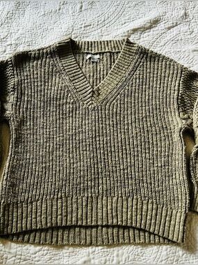 American Eagle Outfitters Men's V-Neck Sweater in Olive Green